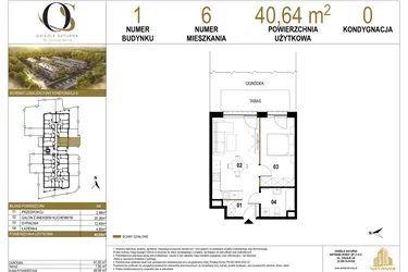 Rzut - Mieszkanie na sprzedaż 2 pokoje o powierzchni 40,64 m² - numer 1.M6 w Osiedle Saturna