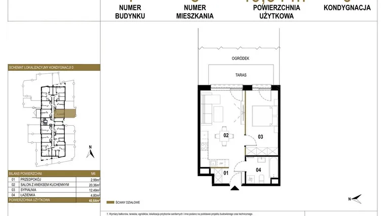 Rzut - Mieszkanie na sprzedaż 2 pokoje o powierzchni 40,64 m² - numer 1.M6 w Osiedle Saturna