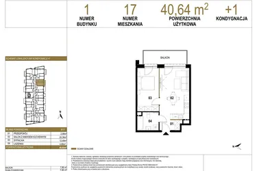 Rzut - Mieszkanie na sprzedaż 2 pokoje o powierzchni 40,64 m² - numer 1.M17 w Osiedle Saturna