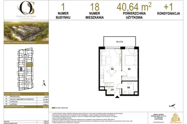 Rzut - Mieszkanie na sprzedaż 2 pokoje o powierzchni 40,64 m² - numer 1.M18 w Osiedle Saturna