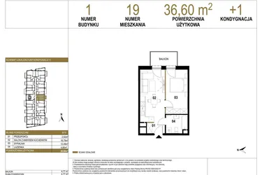 Rzut - Mieszkanie na sprzedaż 2 pokoje o powierzchni 36,6 m² - numer 1.M19 w Osiedle Saturna