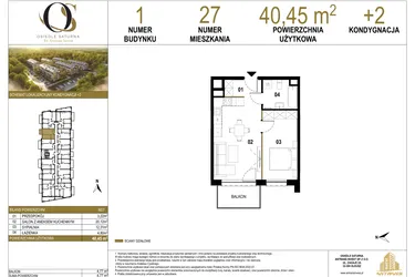 Rzut - Mieszkanie na sprzedaż 2 pokoje o powierzchni 40,45 m² - numer 1.M27 w Osiedle Saturna
