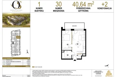 Rzut - Mieszkanie na sprzedaż 2 pokoje o powierzchni 40,64 m² - numer 1.M30 w Osiedle Saturna