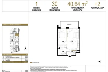 Rzut - Mieszkanie na sprzedaż 2 pokoje o powierzchni 40,64 m² - numer 1.M30 w Osiedle Saturna