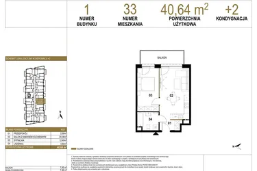 Rzut - Mieszkanie na sprzedaż 2 pokoje o powierzchni 40,64 m² - numer 1.M33 w Osiedle Saturna