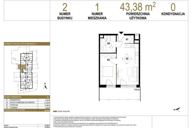 Rzut - Mieszkanie na sprzedaż 2 pokoje o powierzchni 43,38 m² - numer 2.M1 w Osiedle Saturna