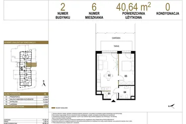 Rzut - Mieszkanie na sprzedaż 2 pokoje o powierzchni 40,64 m² - numer 2.M6 w Osiedle Saturna