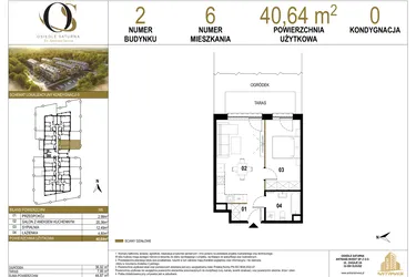 Rzut - Mieszkanie na sprzedaż 2 pokoje o powierzchni 40,64 m² - numer 2.M6 w Osiedle Saturna