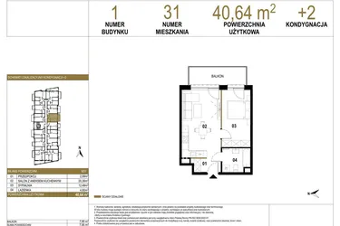 Rzut - Mieszkanie na sprzedaż 2 pokoje o powierzchni 40,64 m² - numer 1.M31 w Osiedle Saturna