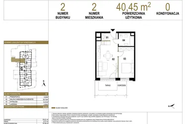 Rzut - Mieszkanie na sprzedaż 2 pokoje o powierzchni 40,45 m² - numer 2.M2 w Osiedle Saturna