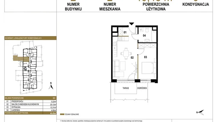 Rzut - Mieszkanie na sprzedaż 2 pokoje o powierzchni 40,45 m² - numer 2.M2 w Osiedle Saturna