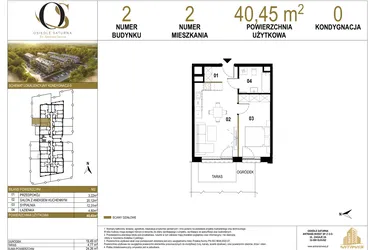 Rzut - Mieszkanie na sprzedaż 2 pokoje o powierzchni 40,45 m² - numer 2.M2 w Osiedle Saturna