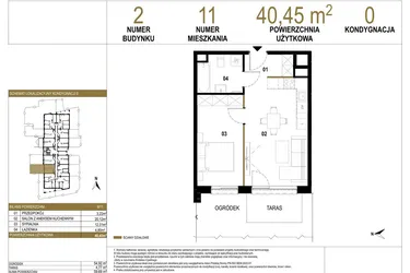 Rzut - Mieszkanie na sprzedaż 2 pokoje o powierzchni 40,45 m² - numer 2.M11 w Osiedle Saturna