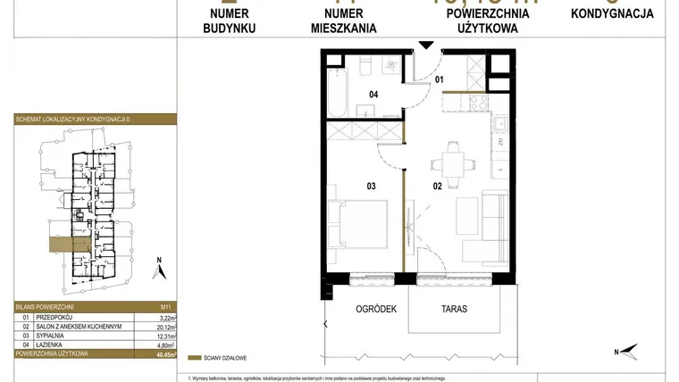 Rzut - Mieszkanie na sprzedaż 2 pokoje o powierzchni 40,45 m² - numer 2.M11 w Osiedle Saturna