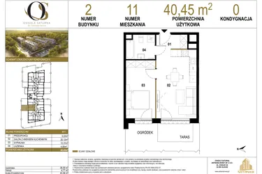 Rzut - Mieszkanie na sprzedaż 2 pokoje o powierzchni 40,45 m² - numer 2.M11 w Osiedle Saturna
