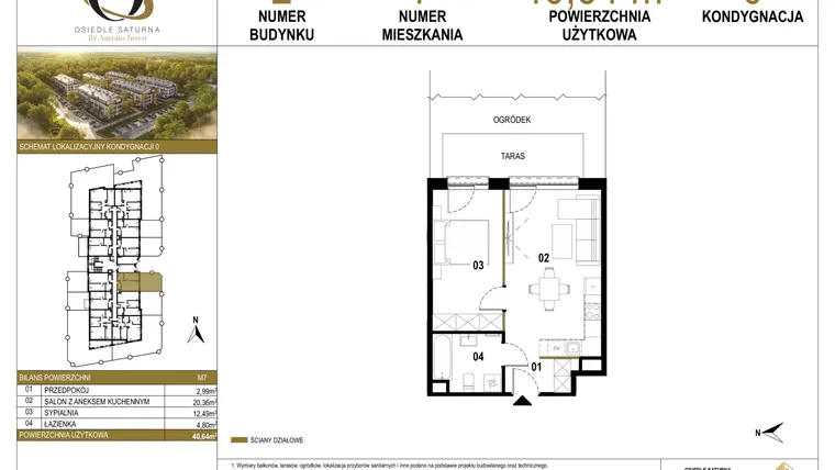 Rzut - Mieszkanie na sprzedaż 2 pokoje o powierzchni 40,64 m² - numer 2.M7 w Osiedle Saturna
