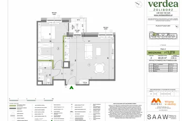 Rzut - Mieszkanie na sprzedaż 2 pokoje o powierzchni 49,2 m² - numer F1.A.02.06 w Verdea Żoliborz
