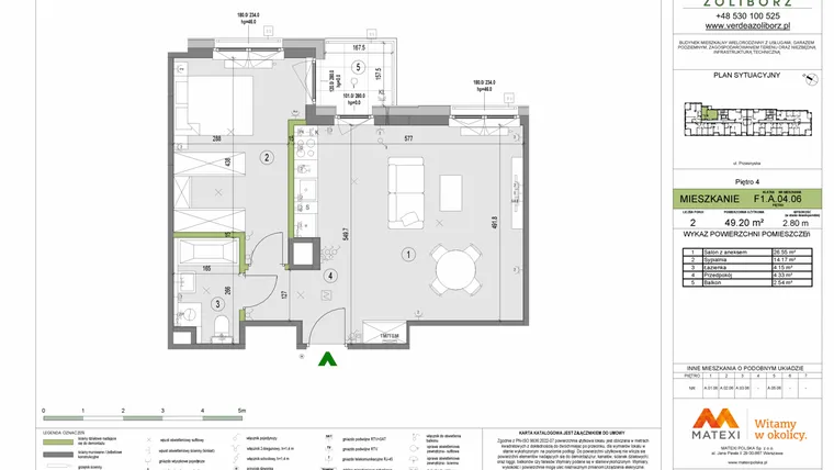 Rzut - Mieszkanie na sprzedaż 2 pokoje o powierzchni 49,2 m² - numer F1.A.04.06 w Verdea Żoliborz