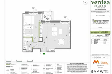 Rzut - Mieszkanie na sprzedaż 2 pokoje o powierzchni 49,2 m² - numer F1.A.04.06 w Verdea Żoliborz