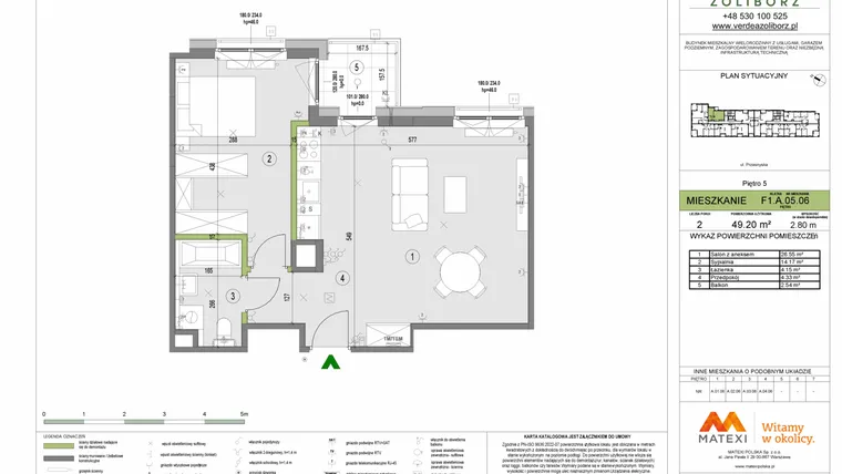 Rzut - Mieszkanie na sprzedaż 2 pokoje o powierzchni 49,2 m² - numer F1.A.05.06 w Verdea Żoliborz