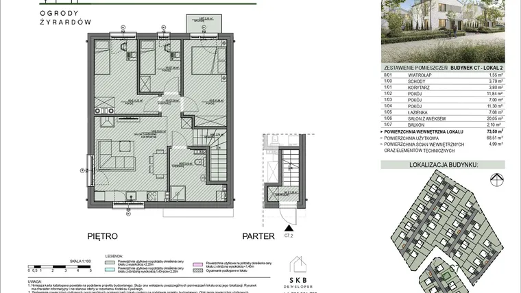 Rzut - Mieszkanie na sprzedaż 4 pokoje o powierzchni 73,5 m² - numer C7.2 w Ogrody Żyrardów etap C