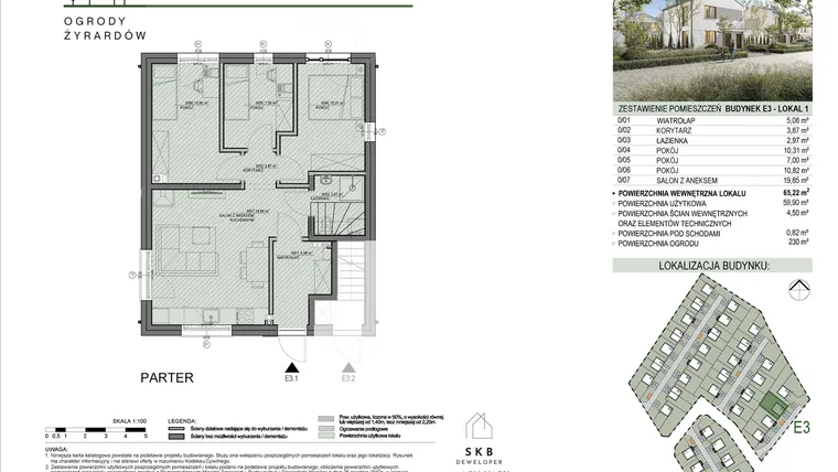 Rzut - Mieszkanie na sprzedaż 4 pokoje o powierzchni 65,22 m² - numer E3.1 w Ogrody Żyrardów etap E
