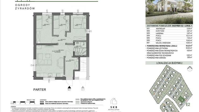 Rzut - Mieszkanie na sprzedaż 4 pokoje o powierzchni 65,22 m² - numer E2.1 w Ogrody Żyrardów etap E
