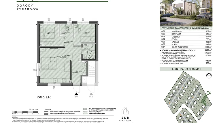 Rzut - Mieszkanie na sprzedaż 3 pokoje o powierzchni 55,78 m² - numer E4.1 w Ogrody Żyrardów etap E