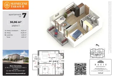Rzut - Mieszkanie na sprzedaż 2 pokoje o powierzchni 30,96 m² - numer 7 w Słoneczne Tarasy II etap 2