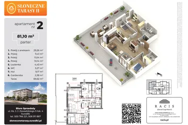 Rzut - Mieszkanie na sprzedaż 4 pokoje o powierzchni 81,1 m² - numer 2 w Słoneczne Tarasy II etap 2