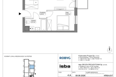 Rzut - Mieszkanie na sprzedaż 2 pokoje o powierzchni 39,08 m² - numer KR8/A/3/7 w Apartamenty Krakowska etap VIII