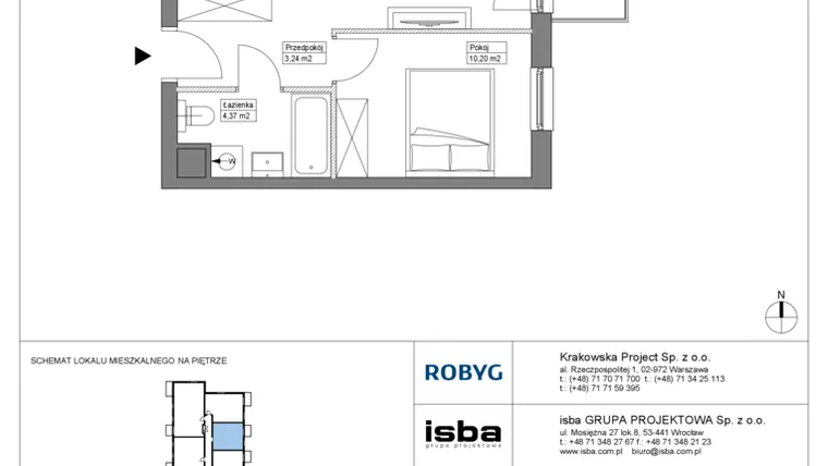 Rzut - Mieszkanie na sprzedaż 2 pokoje o powierzchni 39,08 m² - numer KR8/A/3/7 w Apartamenty Krakowska etap VIII