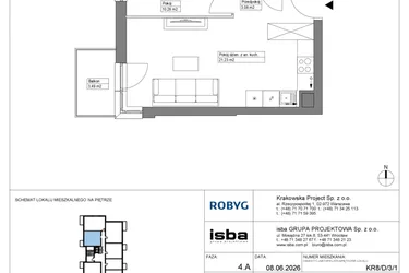 Rzut - Mieszkanie na sprzedaż 2 pokoje o powierzchni 38,93 m² - numer KR8/D/3/1 w Apartamenty Krakowska etap VIII