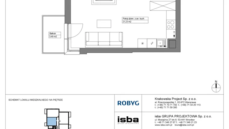 Rzut - Mieszkanie na sprzedaż 2 pokoje o powierzchni 38,93 m² - numer KR8/D/3/1 w Apartamenty Krakowska etap VIII