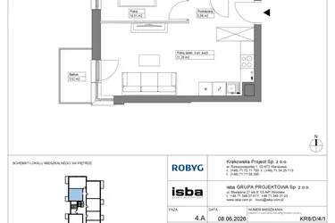 Rzut - Mieszkanie na sprzedaż 2 pokoje o powierzchni 39 m² - numer KR8/D/4/1 w Apartamenty Krakowska etap VIII