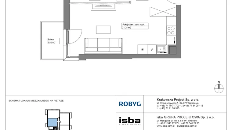 Rzut - Mieszkanie na sprzedaż 2 pokoje o powierzchni 39 m² - numer KR8/D/4/1 w Apartamenty Krakowska etap VIII