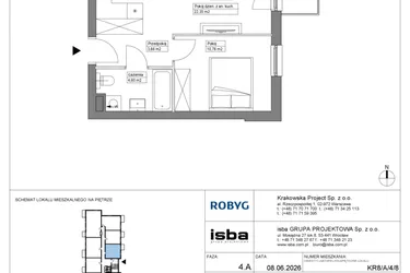 Rzut - Mieszkanie na sprzedaż 2 pokoje o powierzchni 41,37 m² - numer KR8/A/4/8 w Apartamenty Krakowska etap VIII