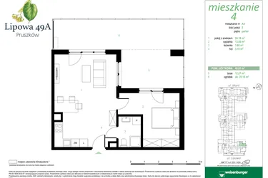 Rzut - Mieszkanie na sprzedaż 2 pokoje o powierzchni 45,91 m² - numer 4A w Lipowa 49A