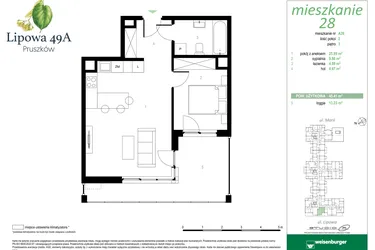 Rzut - Mieszkanie na sprzedaż 2 pokoje o powierzchni 45,41 m² - numer 28A w Lipowa 49A