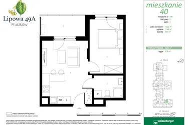 Rzut - Mieszkanie na sprzedaż 2 pokoje o powierzchni 34,03 m² - numer 40A w Lipowa 49A