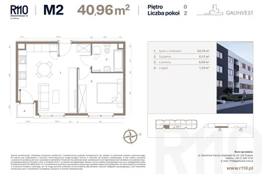 Rzut - Mieszkanie na sprzedaż 2 pokoje o powierzchni 40,96 m² - numer 2 w Radzikowskiego 110