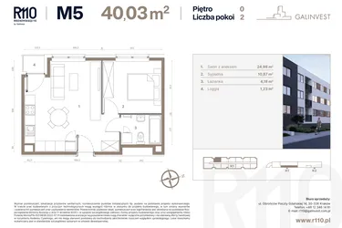 Rzut - Mieszkanie na sprzedaż 2 pokoje o powierzchni 40,03 m² - numer 5 w Radzikowskiego 110
