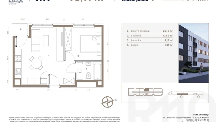 Rzut - Mieszkanie na sprzedaż 2 pokoje o powierzchni 40,17 m² - numer 7 w Radzikowskiego 110