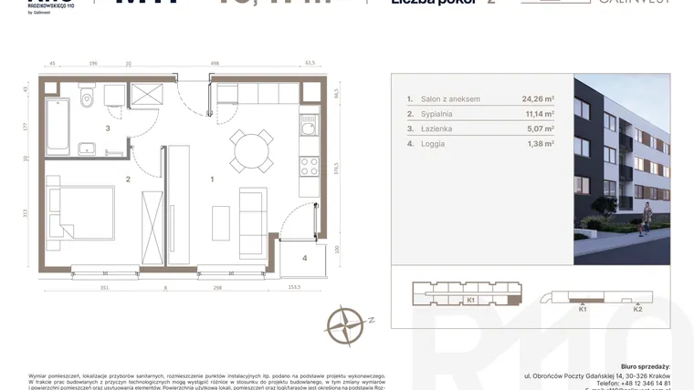 Rzut - Mieszkanie na sprzedaż 2 pokoje o powierzchni 40,47 m² - numer 11 w Radzikowskiego 110