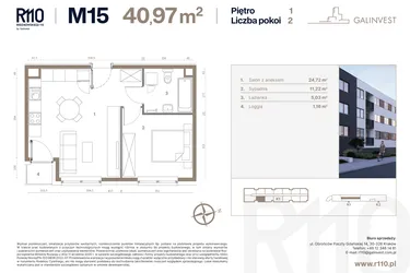 Rzut - Mieszkanie na sprzedaż 2 pokoje o powierzchni 40,97 m² - numer 15 w Radzikowskiego 110