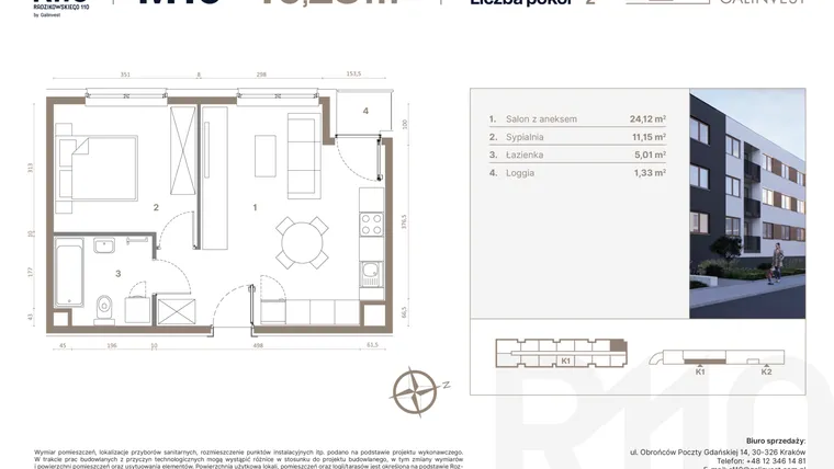 Rzut - Mieszkanie na sprzedaż 2 pokoje o powierzchni 40,28 m² - numer 10 w Radzikowskiego 110