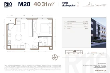 Rzut - Mieszkanie na sprzedaż 2 pokoje o powierzchni 40,31 m² - numer 20 w Radzikowskiego 110