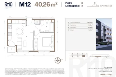 Rzut - Mieszkanie na sprzedaż 2 pokoje o powierzchni 40,26 m² - numer 12 w Radzikowskiego 110