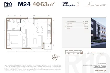 Rzut - Mieszkanie na sprzedaż 2 pokoje o powierzchni 40,63 m² - numer 24 w Radzikowskiego 110