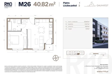Rzut - Mieszkanie na sprzedaż 2 pokoje o powierzchni 40,82 m² - numer 26 w Radzikowskiego 110